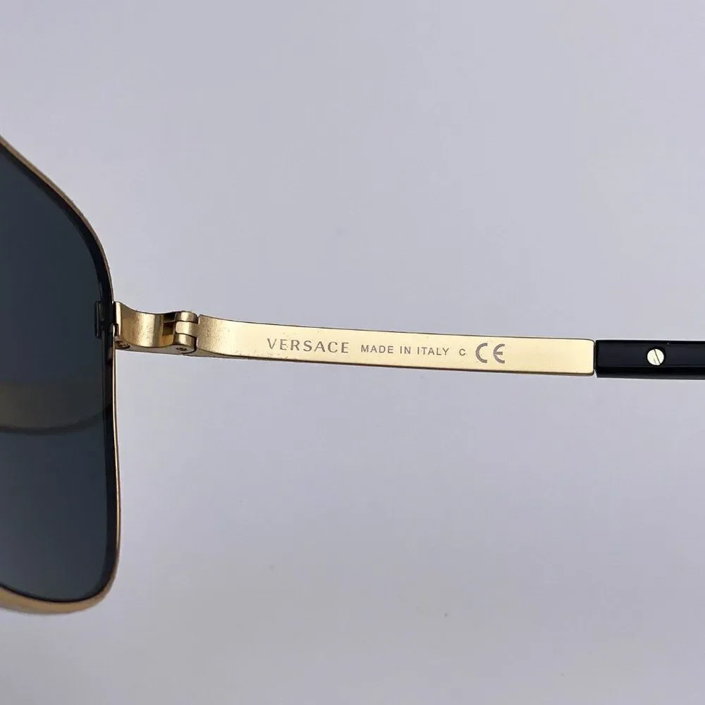 NEW Versace VE2238 143687 Gold Matte Black Gray Rectangle Metal Men Sunglasses